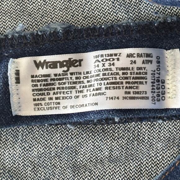 Wrangler Men Size 34x34 Blue Fire Flame Resistant Original Fit Pants Denim Jeans - Picture 4 of 12